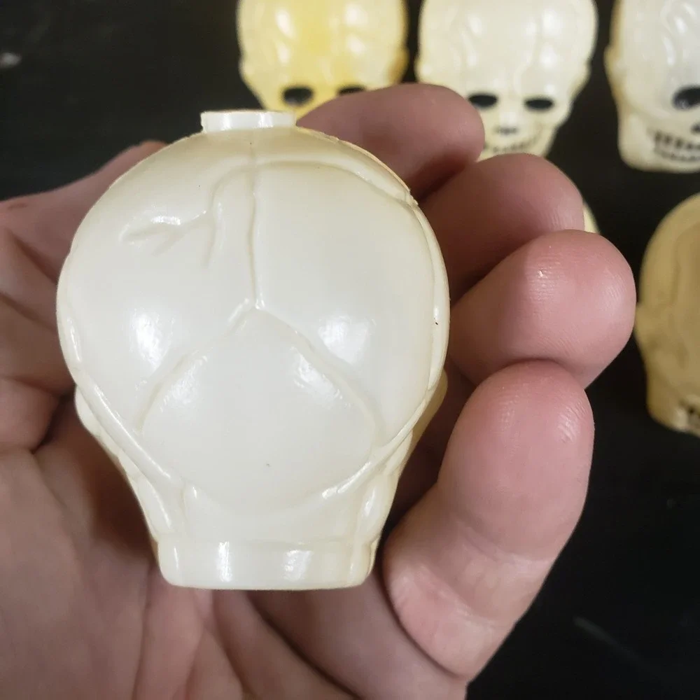 Vintage Halloween Skull Blow Mold Mini Light Covers Plastic Cream Black Lot of 9
